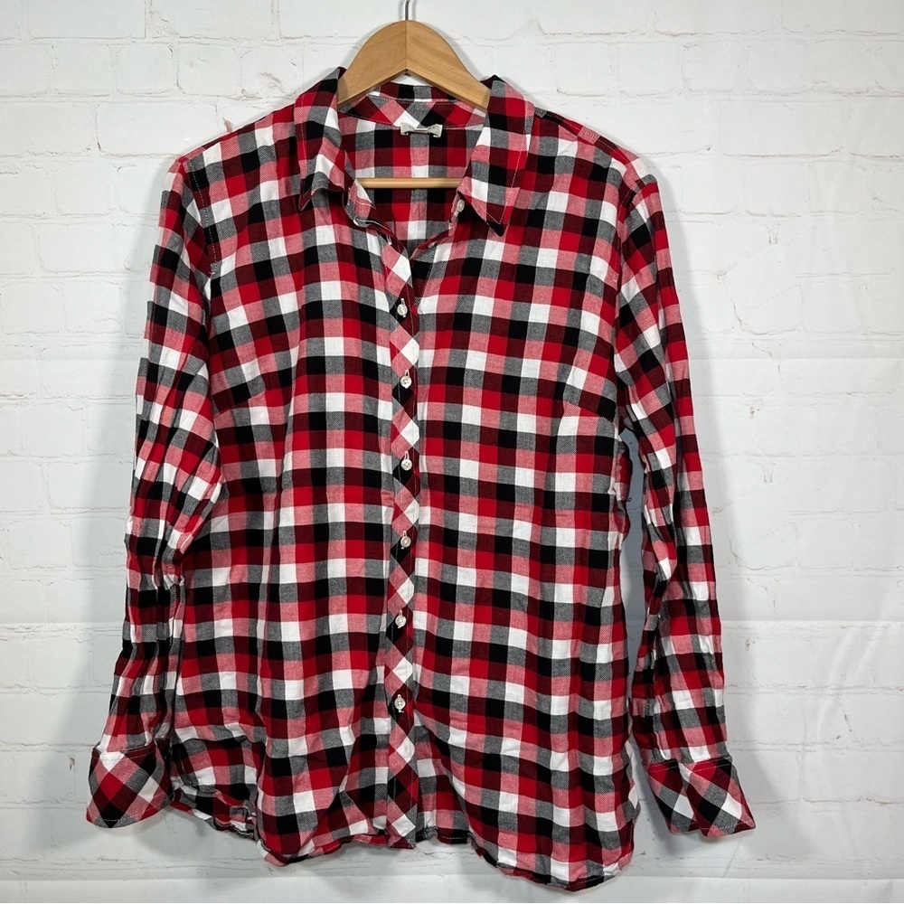 Talbots Plaid Flannel Button Up Shirt Womens Size XL Red Long Sleeve